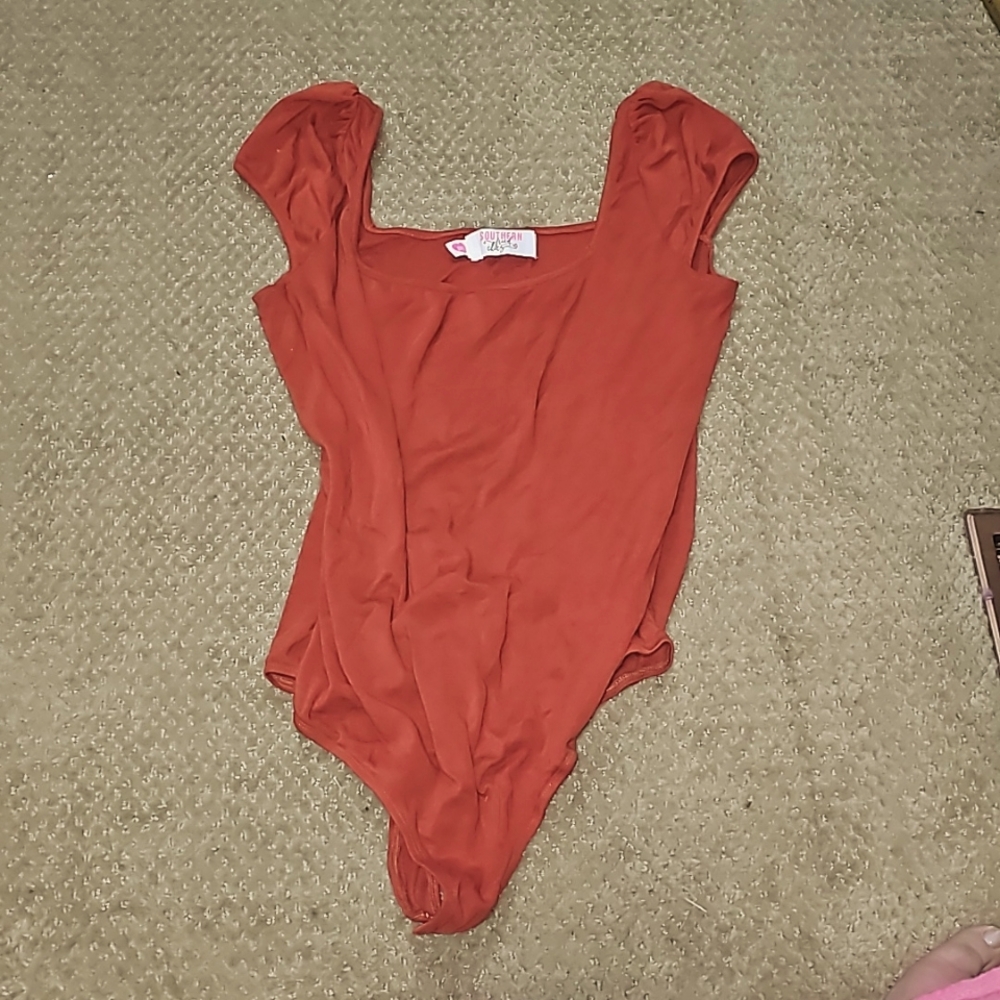 Slightly Off The Shoulder burnt orange Bodysuit Southern Fried Charm 3X
